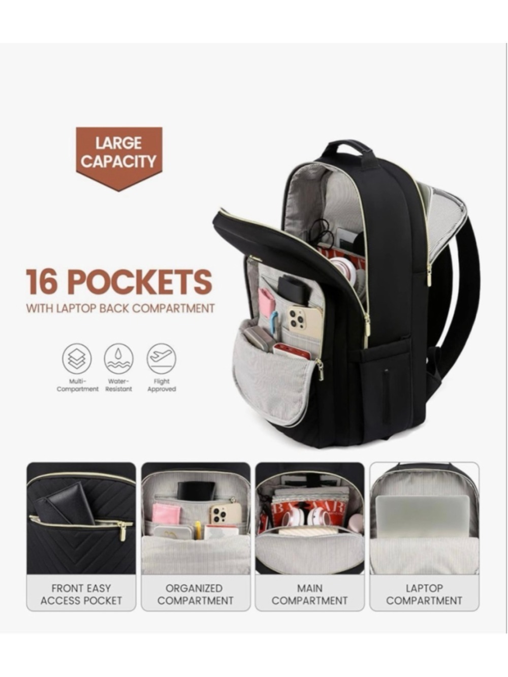 Women's LOVEVOOK Black Gold Laptop Backpack One Size